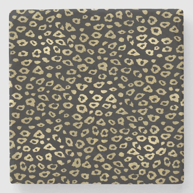 Gold Black Ombre Leopard Print Stone Coaster (Front)