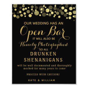 Gold & Black Open Bar wedding sign