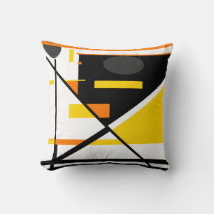 Gold Black Orange Grey White Geometric Abstract Throw Pillow