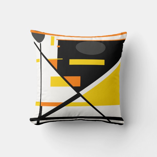 Gold Black Orange Grey White Geometric Abstract Throw Pillow (Front)