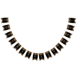 Gold Black Ornate Floral Bunting Flag