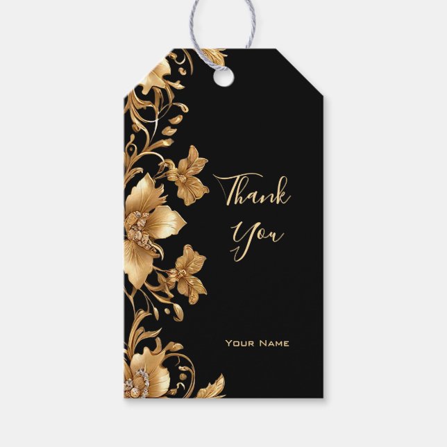 Gold Black Ornate Floral Gift Tag (Front)