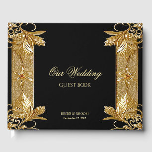Gold Black Ornate Floral Guest Book