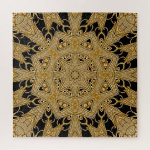 Gold Black Ornate Floral Jigsaw Puzzle