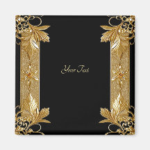 Gold Black Ornate Floral Magnet