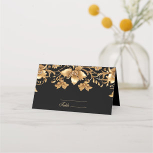 Gold Black Ornate Floral Place Card