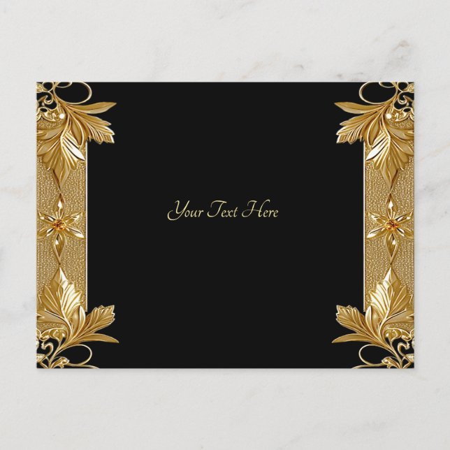 Gold Black Ornate Floral Postcard (Front)