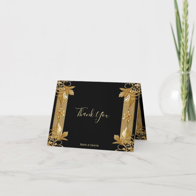Gold Black Ornate Floral Thank You Card (Front)