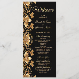 Gold Black Ornate Floral Wedding Programme