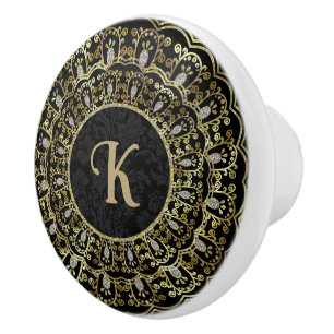Gold & Black Ornate Frame Ceramic Knob