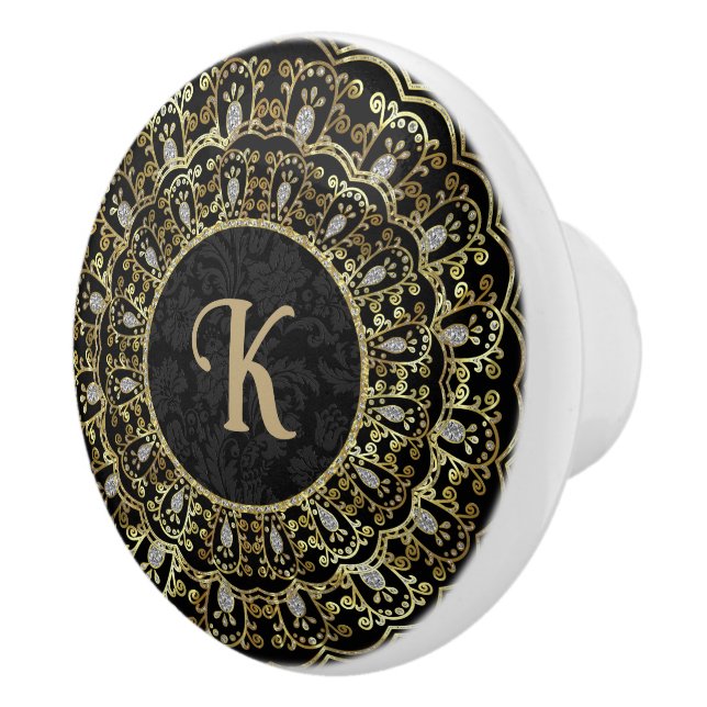 Gold & Black Ornate Frame Ceramic Knob (Right)