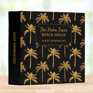 Gold Black Palm Tree Beach House Guest Information Binder