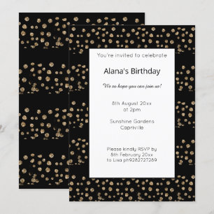 GOLD BLACK PANEL LEOPARD ANIMAL PRINT BIRTHDAY INVITATION