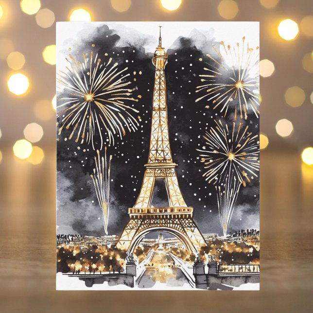 Gold Black Paris Eiffel Tower Happy New Year Holiday Postcard (Creator Uploaded)