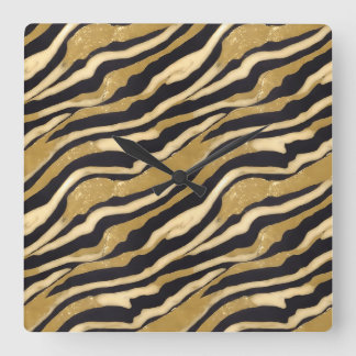 Gold Black Pattern Square Wall Clock