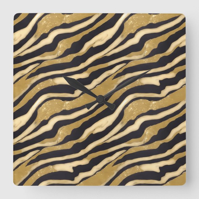 Gold Black Pattern Square Wall Clock (Front)
