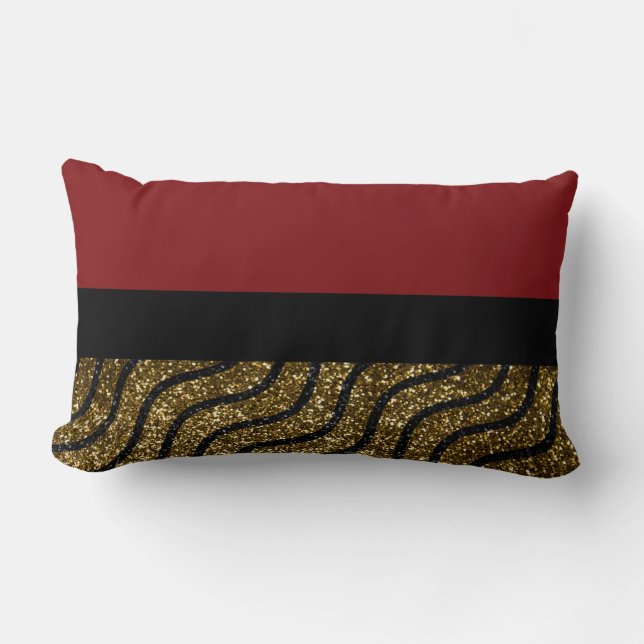 Gold & Black Pattern With Red Lumbar Pillow (Front)