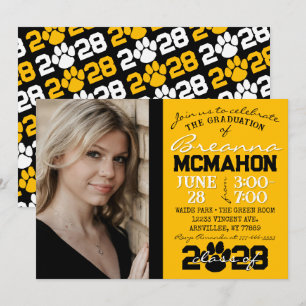 Gold & Black Pawprint Graduation Photo Invitation