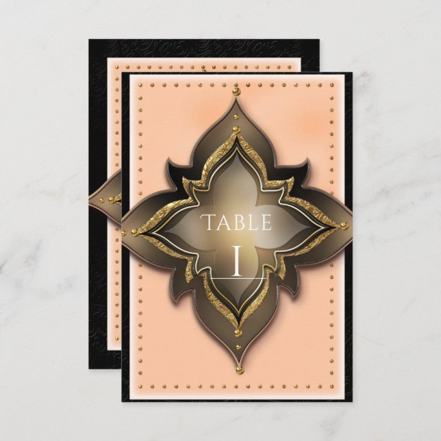 Gold Black & Peach Exotic Chic Party Table Number (Front/Back)