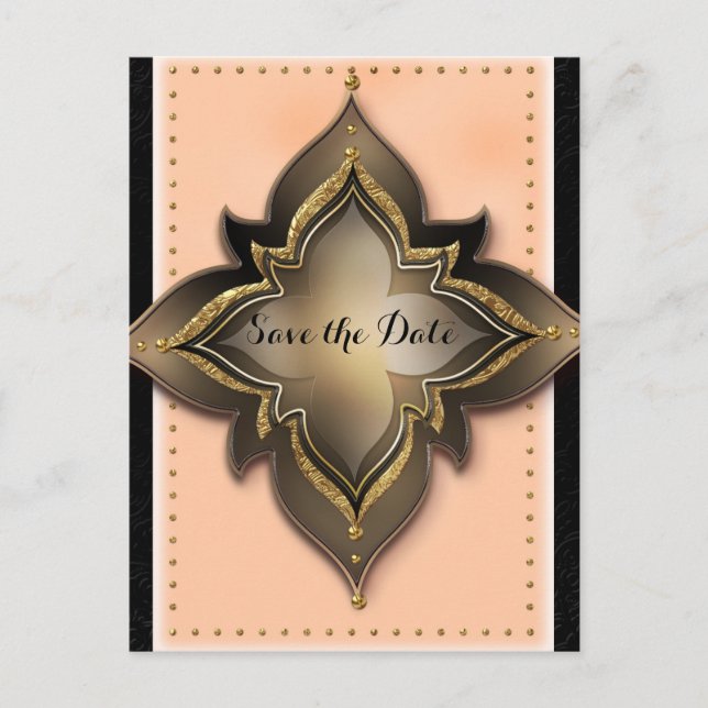Gold Black & Peach Exotic Flower Save the Date Announcement Postcard (Front)