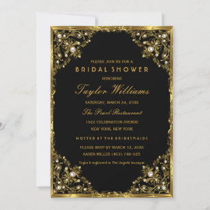 Gold Black Pearl Vintage Glamour Bridal Shower Invitation