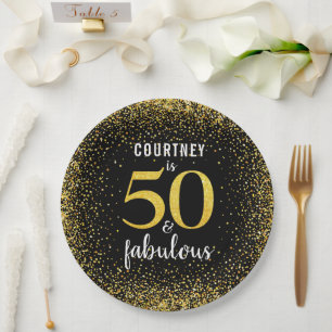 Gold black personalized 50 and fabulous bold paper paper plate