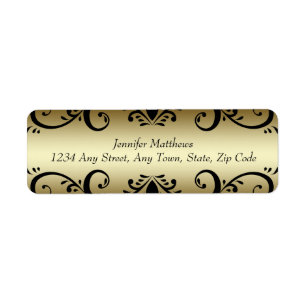 Gold Black Personalized Address Labels Swirls