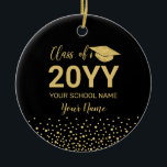 Gold & Black Photo Graduation Christmas Gift Ceramic Ornament<br><div class="desc">This modern graduation ceramic ornament features gold typography "Class of 20YY (graduation year)" and a graduation cap graphic with confetti background. You can customize the text. More colour options and custom graduation gifts are available at my shop BaraBomDesign.</div>