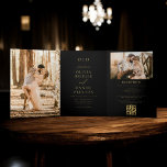 Gold Black Photo Wedding All in One QR code Tri-Fold Invitation<br><div class="desc">Celebrate your love story with our Modern Two-Photo Black Wedding Tri-Fold Invitation. This sleek design combines timeless elegance with contemporary flair, featuring two cherished photos beautifully framed against a bold black backdrop. The tri-fold layout offers ample space for event details, ensuring clarity and sophistication. Printed on premium cardstock with crisp...</div>