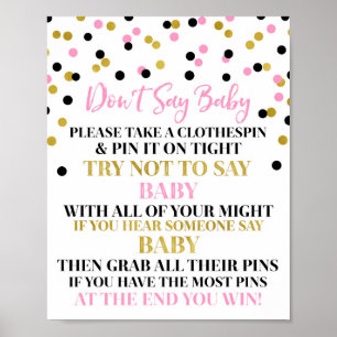 Gold Black Pink Confetti Don't Say Baby Game Sign