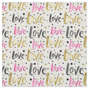 Gold Black Pink Confetti Love Fabric