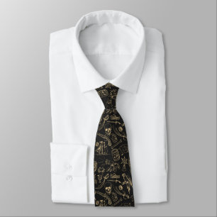 Gold Black Pirate Symbols Pattern Tie