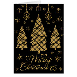 Gold Black Plaid Behind Black Christmas Cut Out