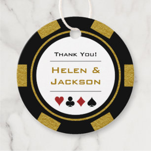 Gold Black Poker Chips Thank You Vegas Wedding Favour Tags