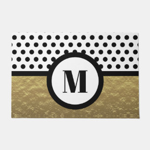 Gold Black Polka Dot Family Initial Doormat