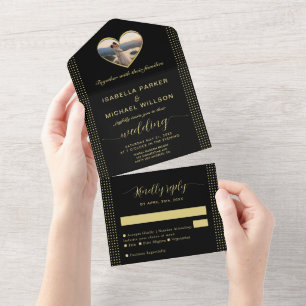 Gold & Black Polka Dot Personalized wedding All In One Invitation