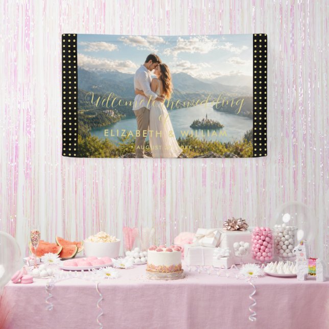 Gold & Black Polka Dot Personalized wedding Banner (Party)