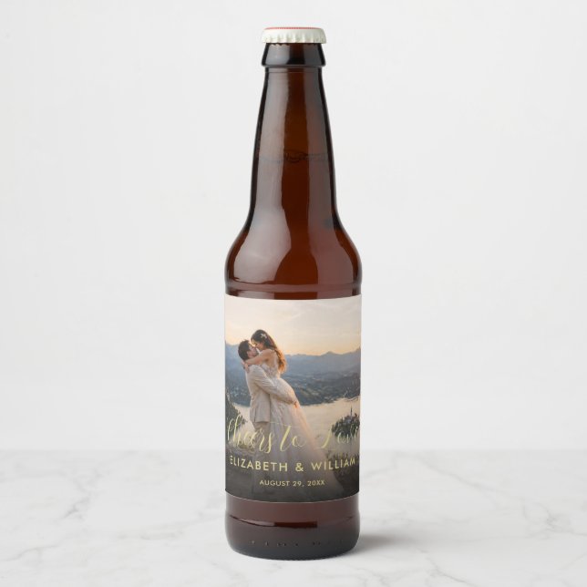 Gold & Black Polka Dot Personalized wedding Beer Bottle Label (Front)