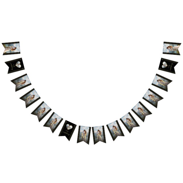 Gold & Black Polka Dot Personalized wedding Bunting Flags (All)