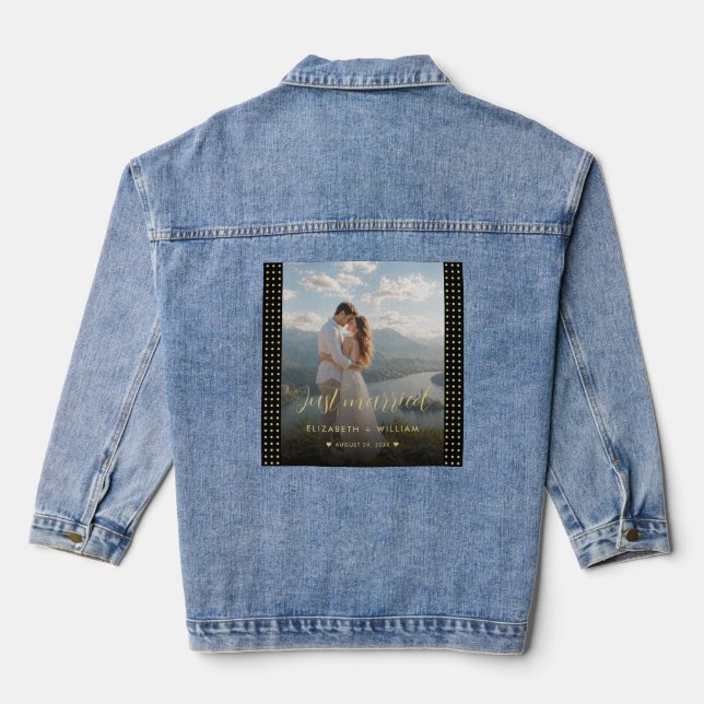 Gold & Black Polka Dot Personalized wedding Denim Jacket (Back)