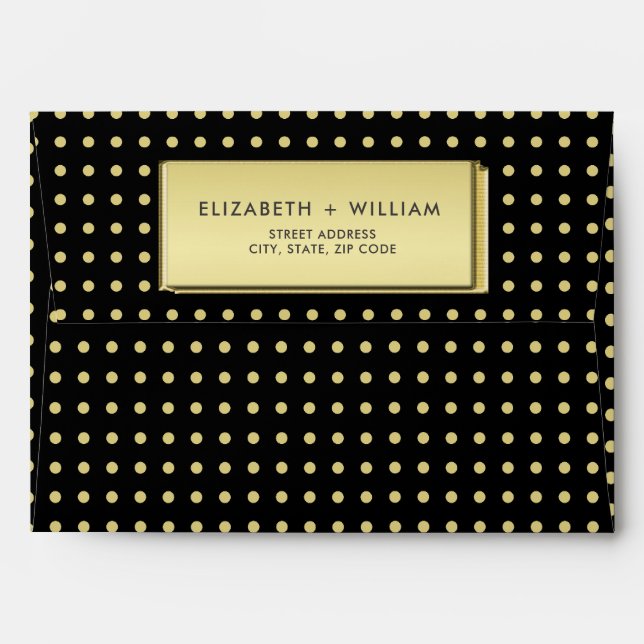 Gold & Black Polka Dot Personalized wedding Envelope (Back (Top Flap))