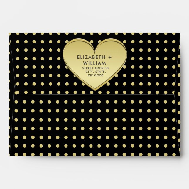 Gold & Black Polka Dot Personalized wedding Envelope (Back (Top Flap))