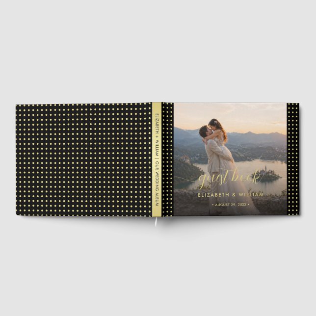 Gold & Black Polka Dot Personalized wedding Guest Book (Full)