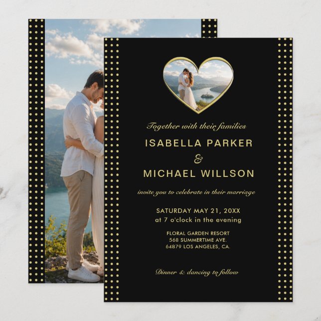Gold & Black Polka Dot Personalized wedding Invitation (Front/Back)