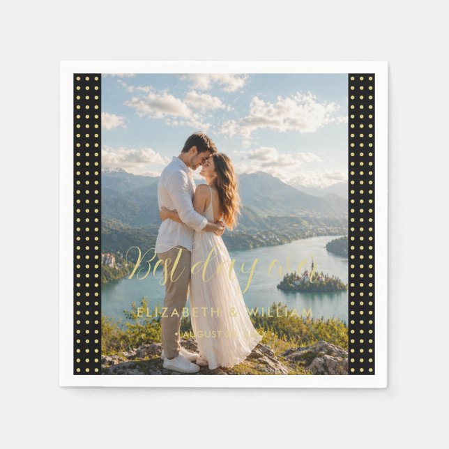 Gold & Black Polka Dot Personalized wedding Napkin (Front)