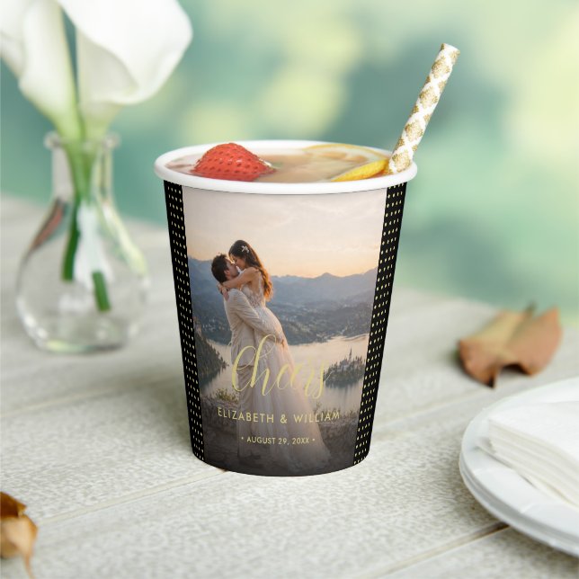 Gold & Black Polka Dot Personalized wedding Paper Cups (Insitu)