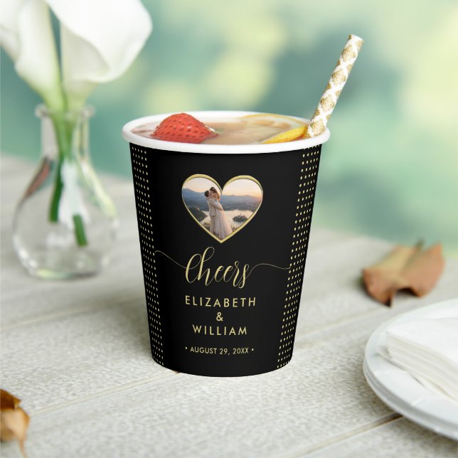 Gold & Black Polka Dot Personalized wedding Paper Cups (Insitu)