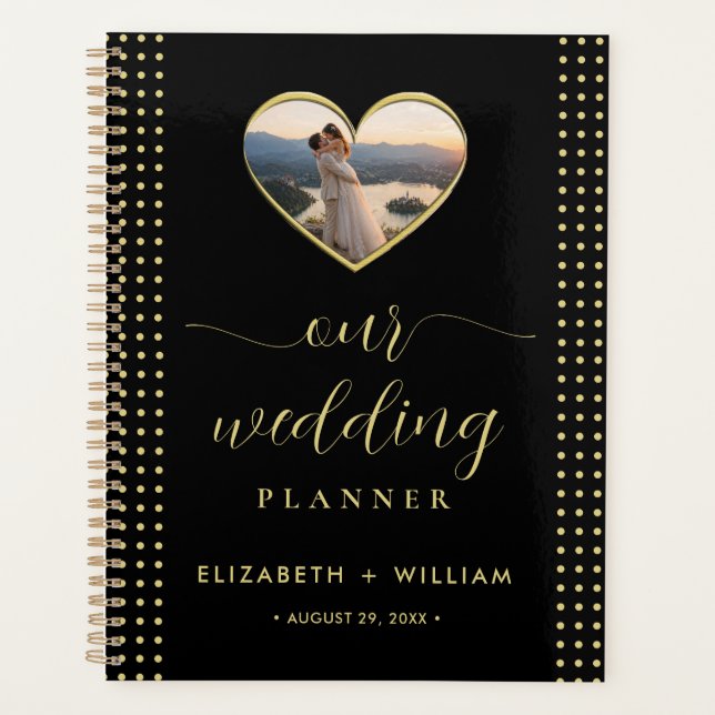 Gold & Black Polka Dot Personalized wedding Planner (Front)