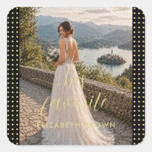 Gold & Black Polka Dot Personalized wedding Square Sticker