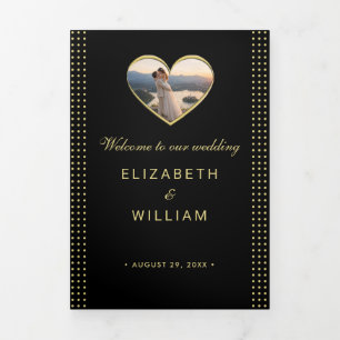 Gold & Black Polka Dot Personalized wedding Tri-Fold Programme